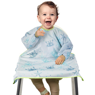 Lictin Coverall Baby Feeding Bib - Long Sleeve Bib Attaches And Fully Cover To Baby Highchair, Waterproof Weaning Bib Adjustable
