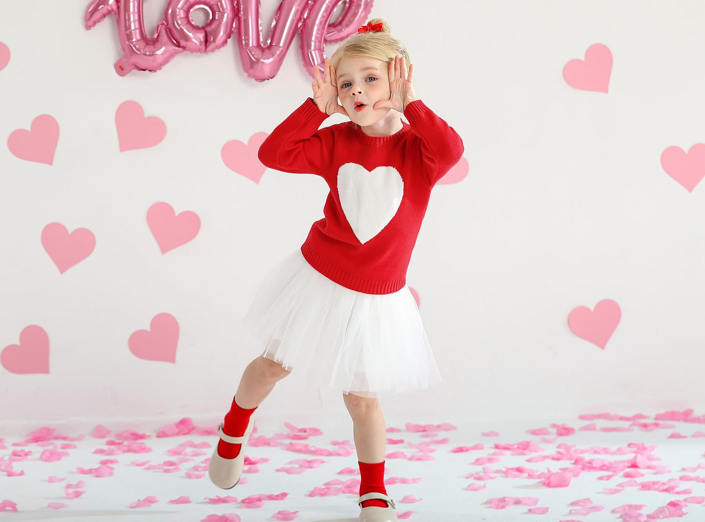 Valentines Day Unisex Infant Warm Pullover Knitted Heart Sweater Long Sleeve Outdoor Sweatshirt Red 12 Months