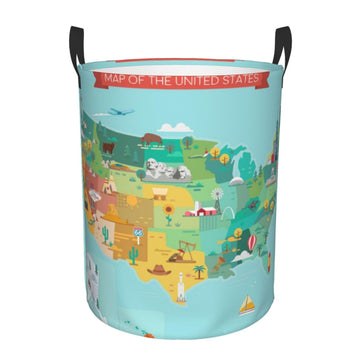 Pevtufa Usa Tourist Map Foldable Laundry Basket Organizer,Fabric Clothes Toy Storage Basket Nursery Hamper Storage Bin For House