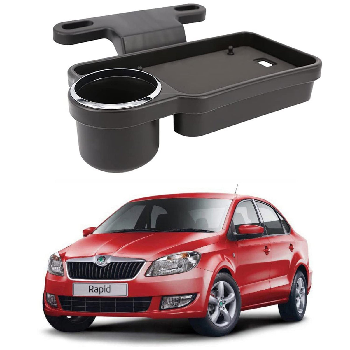 Oshotto (FT04) Foldable Car Auto Headrest Rear Back Seat Table Drink Food Cup Tray Holder Compatible with Skoda Rapid  Black