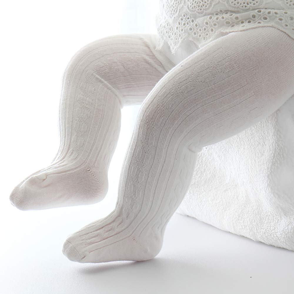 Techcity Baby Girls Tights Toddler Seamless Leggings Cable Knit Cotton Pants Stockings (Pack Of 3) (3 Pack Black White Pink, 12-
