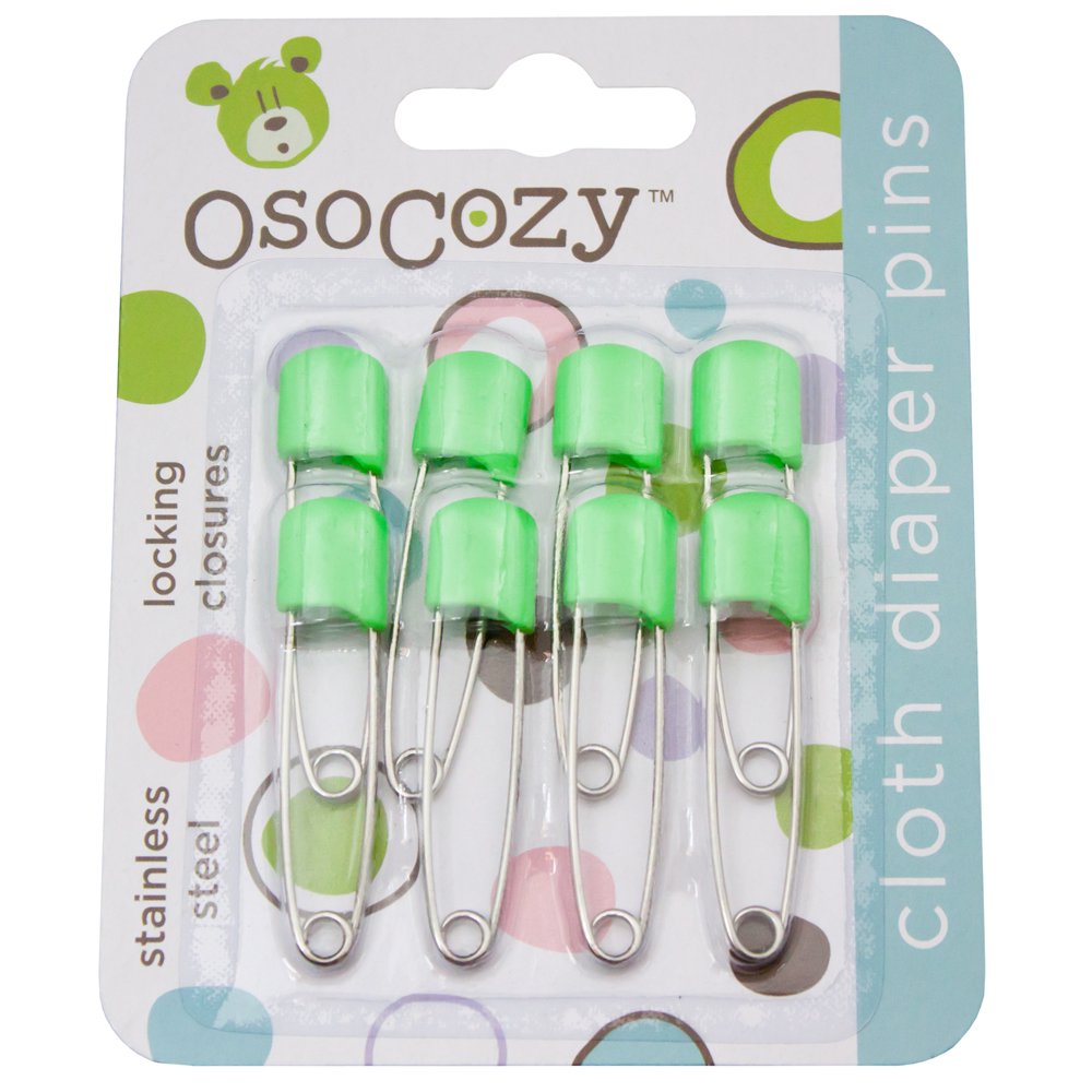 OsoCozy Diaper Pins - (Light Green) - Sturdy, Stainless Steel Diaper Pins with Safe Locking Closures - Use for Special Events, C
