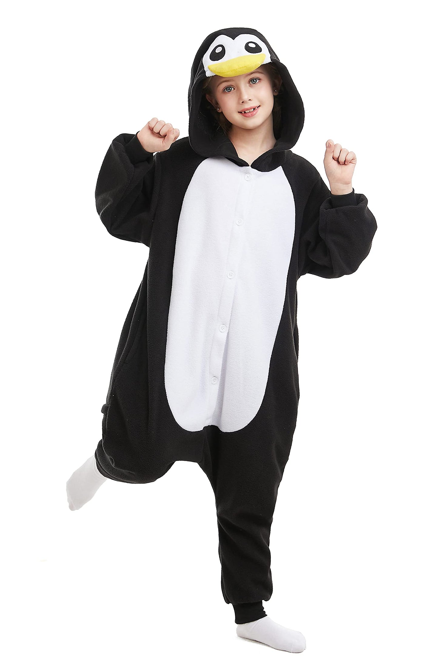 CANASOUR Peguin Onesie Kids Halloween Cosplay Costume Girls One Piece Pjs Anime Unisex Hoodie Pajamas Black For 5T Boys Party Py