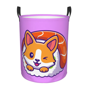 Pevtufa Corgi In Sushi Roll Foldable Laundry Basket Organizer,Fabric Clothes Toy Storage Basket Nursery Hamper Storage Bin For H