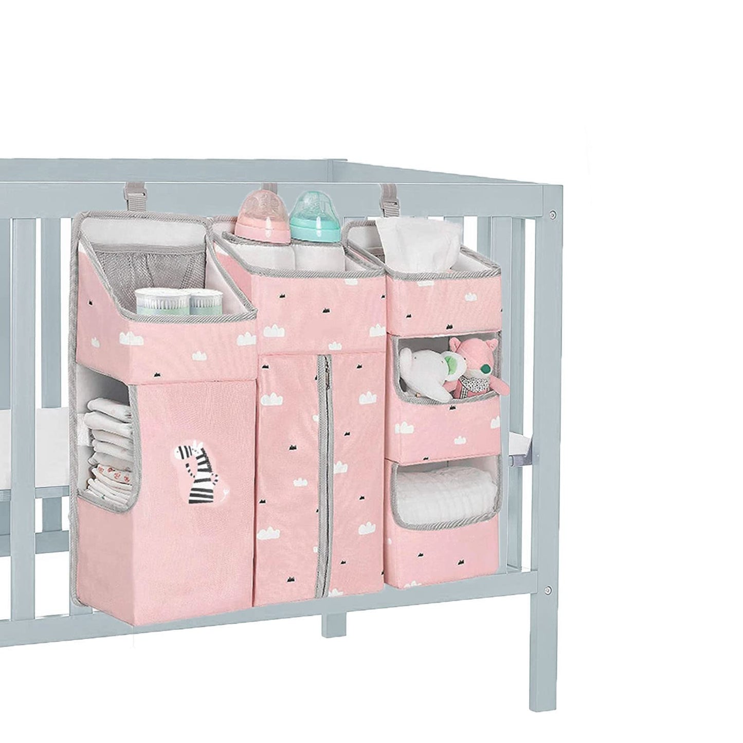 TOcKONIMN Hanging Diaper caddy Organizer for Baby crib - 3-in-1 Diaper Stacker for changing Table Nursery Organization Storage H