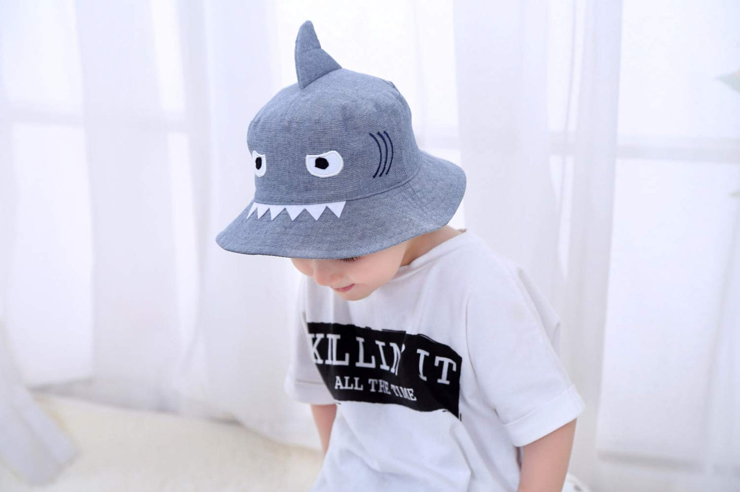 Shark Sun Hat For Kids Toddler Little Summer Bucket Hat Fisherman Play Cap For Boy Girl Grey