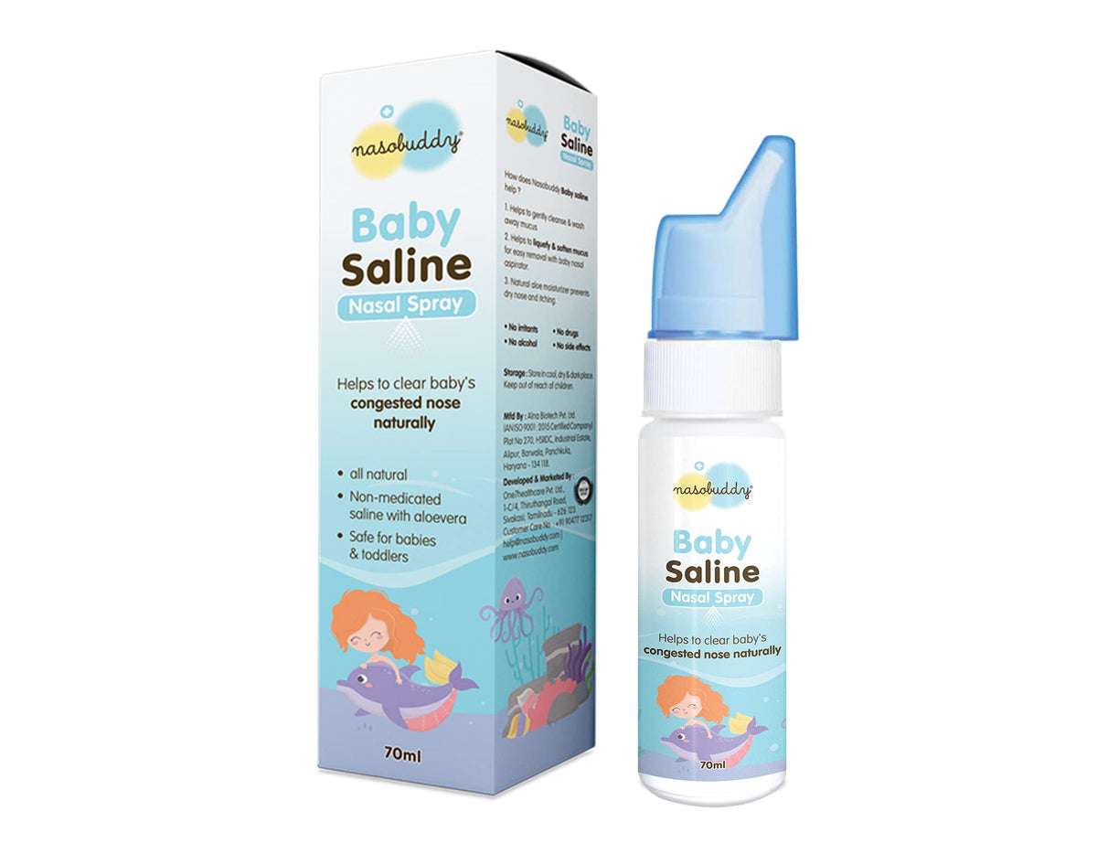 Nasobuddy Baby Saline Nasal Spray All Natural Saline Solution Helps Clear BabyS Congested Nose Naturally (70Ml)