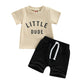 Toddler Baby Boy Clothes Letter Short Sleeve T Shirt Top Boys Shorts With Pocket Cute Summer Outfit 2Pcs Set (Little Dude Khaki,