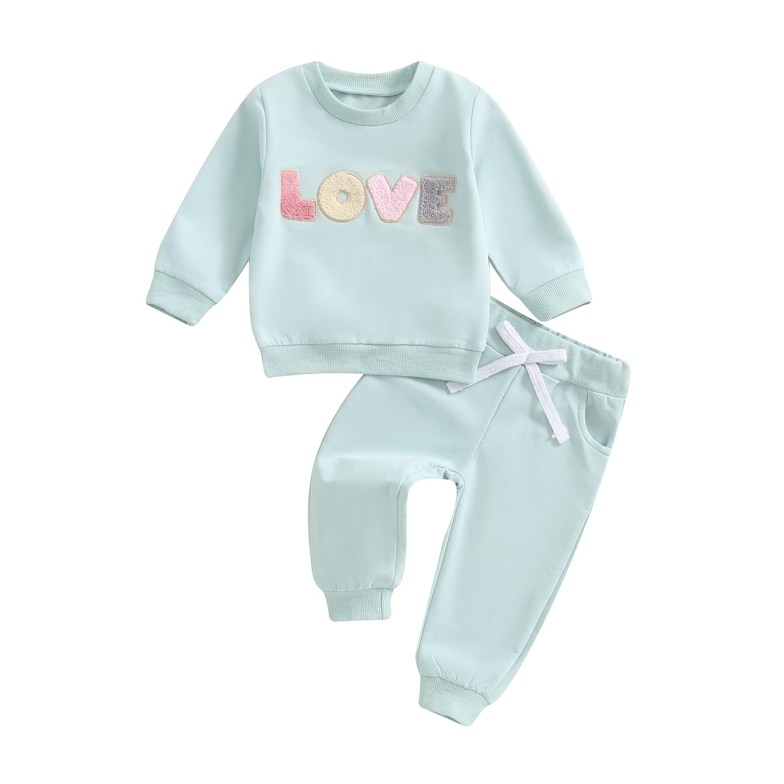 Mlpeerw Toddler Baby Girl Valentines Day Outfit 3 6 9 12 18 24 Months Long Sleeve Sweatshirt Pants Set Cute Spring Clothes (A Bl