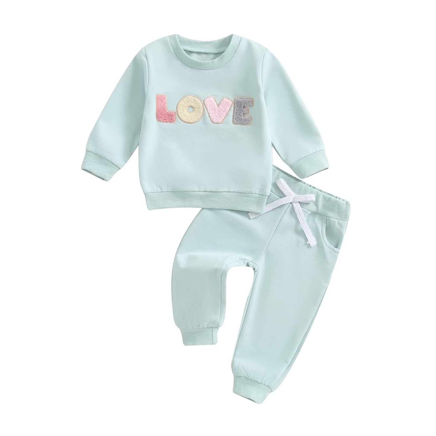Socutebabe Baby Girl Clothes Newborn Infant Fall Winter Outfits Love Embroidery Long Sleeve Crewneck Sweatshirts Pants 0-24M (Bl