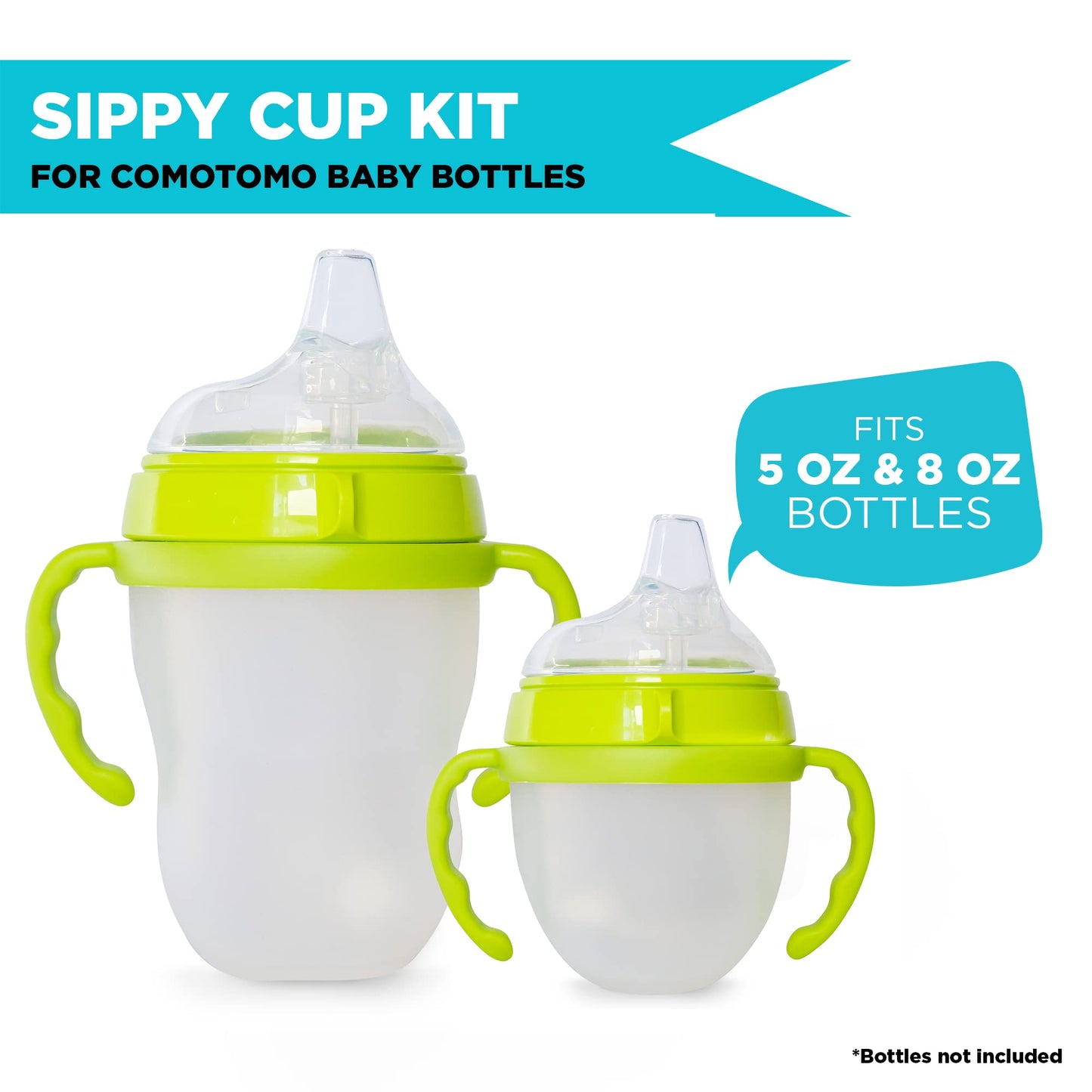 Botabee Soft Spout Transition Sippy Cup Kit For Comotomo Baby Bottles | Conversion Kit Fits 5 And 8 Ounce Bottle | Sippy Cup Bab