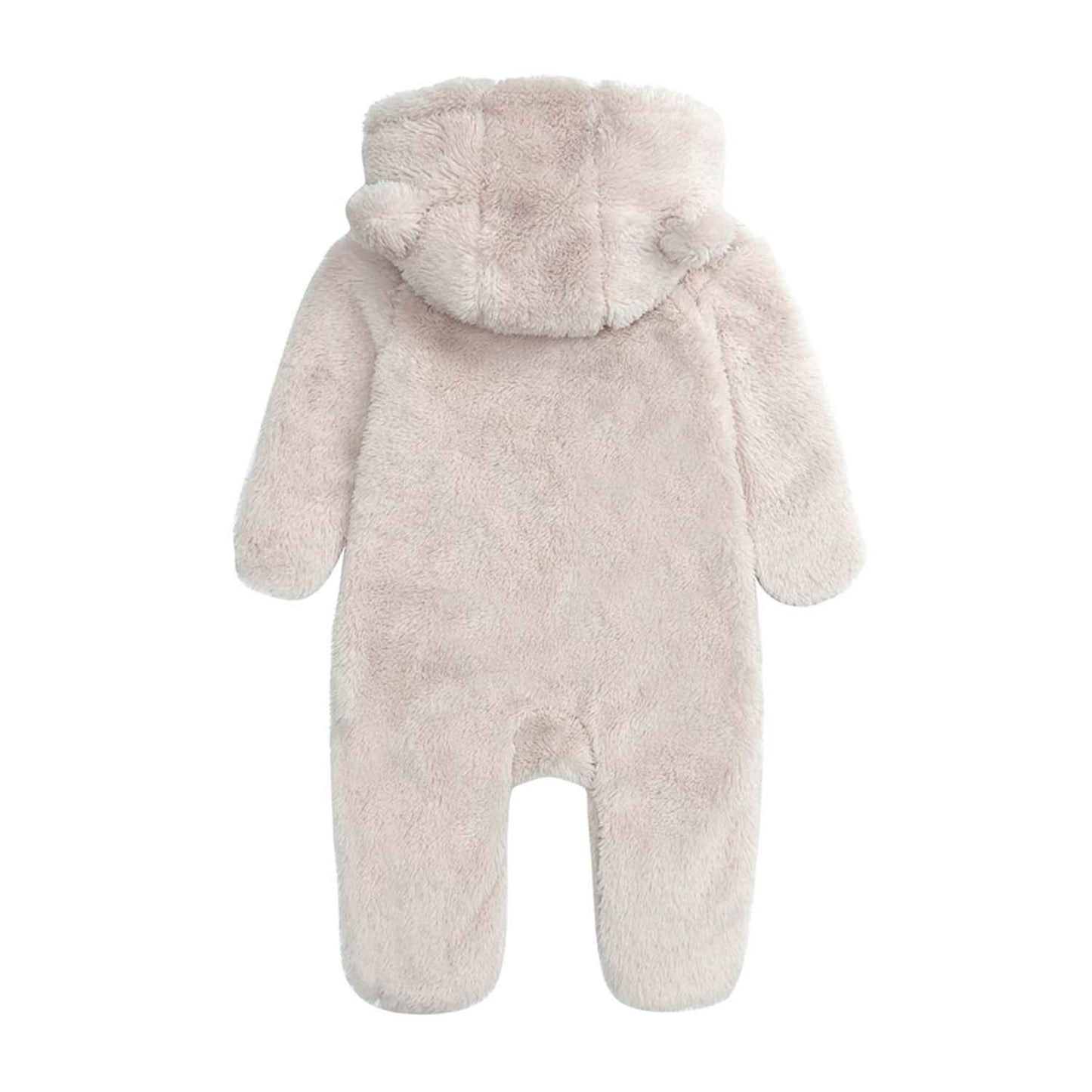 Baby One Piece Hooded Summer Jumpsuit Fleece Lining Long Sleeve Warm Onesies Winter Outwear Outfits Beige For 6-9M Infant