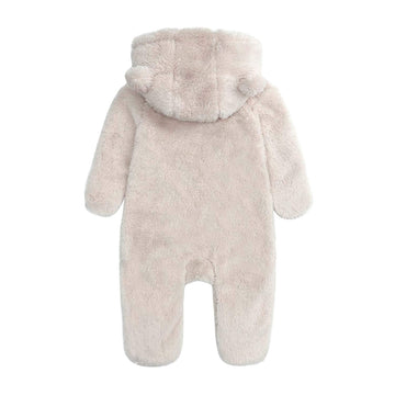 Baby One Piece Hooded Summer Jumpsuit Fleece Lining Long Sleeve Warm Onesies Winter Outwear Outfits Beige For 6-9M Infant