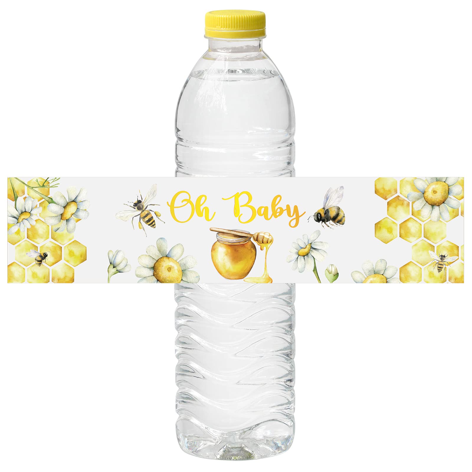 Spakon 48 Pieces Bee Baby Shower Water Bottle Labels Bee Water Bottle Wrappers Baby Shower Favor Decorative Sticker For Gender R