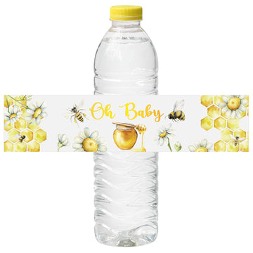 Spakon 48 Pieces Bee Baby Shower Water Bottle Labels Bee Water Bottle Wrappers Baby Shower Favor Decorative Sticker For Gender R