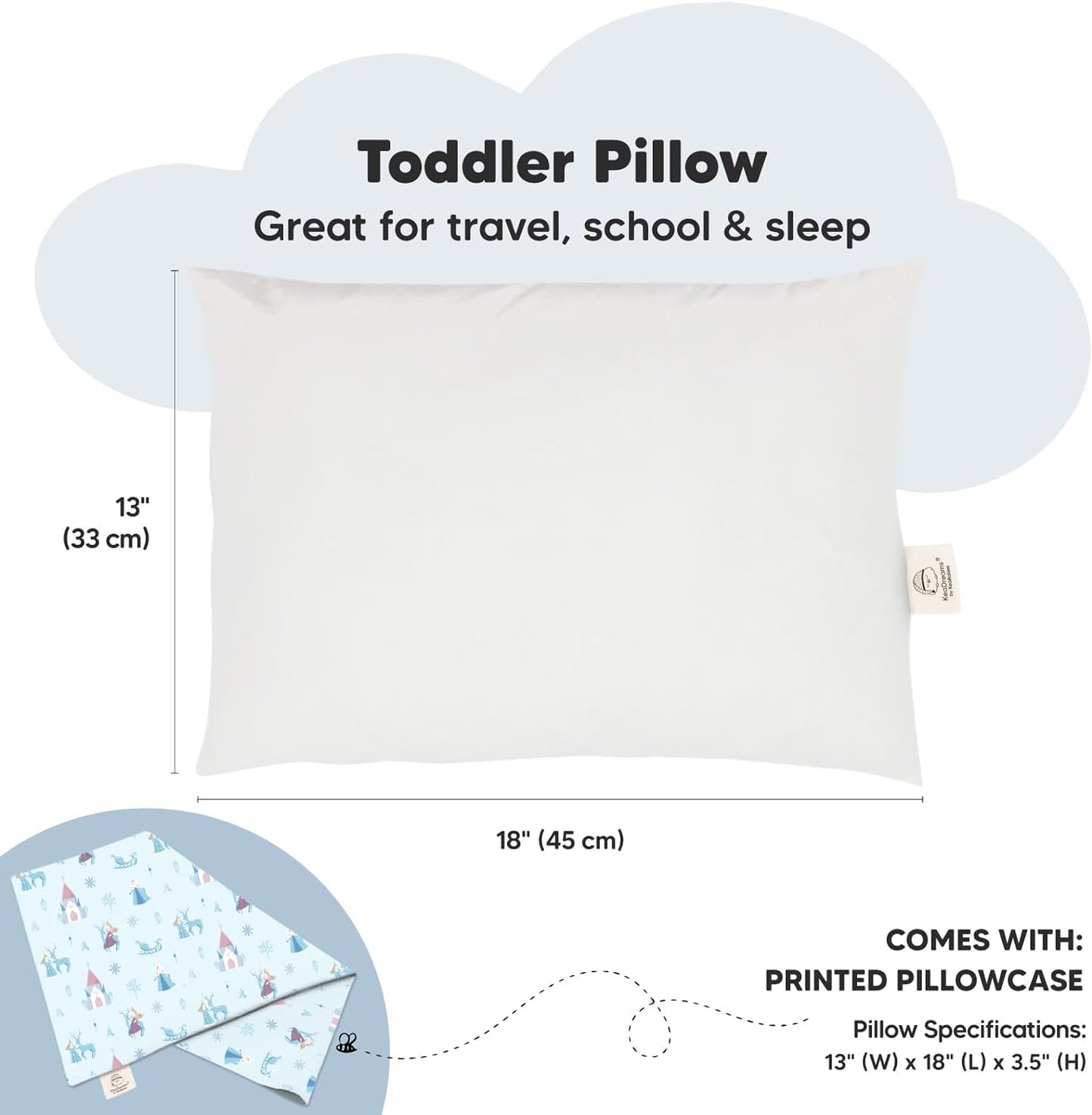 Toddler Pillow With Pillowcase - 13X18 My Little Dreamy Kids Travel Bed Pillows For Sleeping, Organic Cotton Small Pillowcase,So