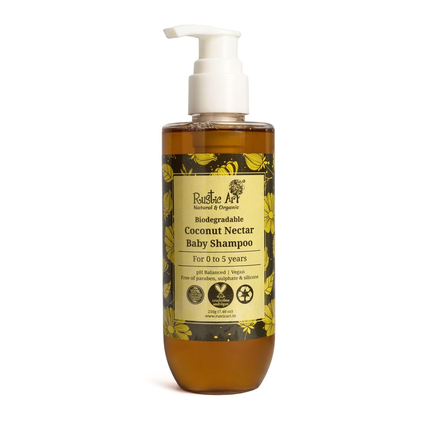 Rustic Art Coconut Nectar Baby Shampoo | Gentle Daily Cleansing | Aloe Vera & Lavender | Ultra-Mild Formula | No Sulphates & Par