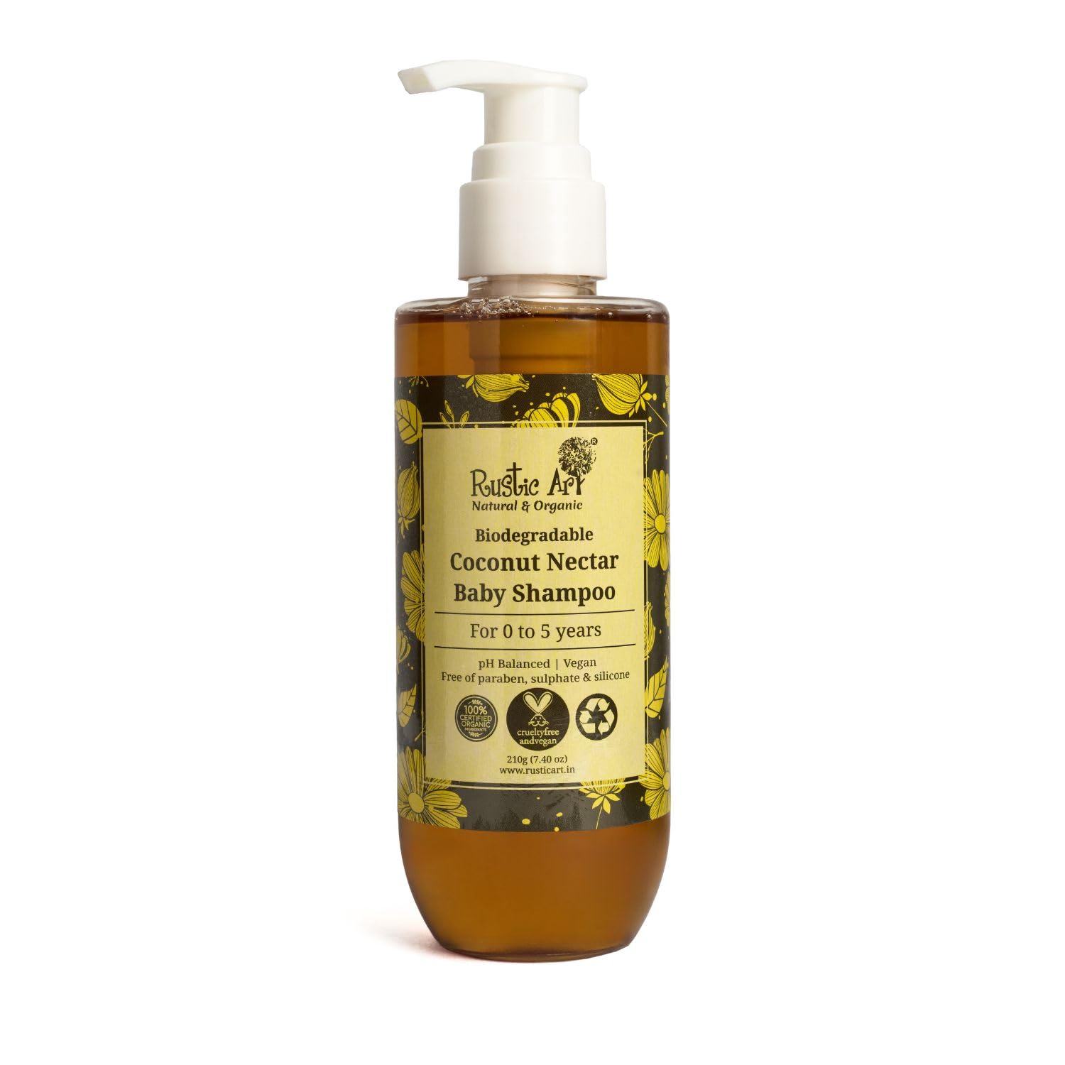 Rustic Art Coconut Nectar Baby Shampoo | Gentle Daily Cleansing | Aloe Vera & Lavender | Ultra-Mild Formula | No Sulphates & Par