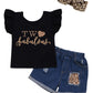Shalofer Toddler Girl 2Nd Birthday Outfit Second Birthday Outfit Girl Denim Short Set(Black,2T)