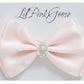 0-12 Newborn Baby Baptism Pearl Headband With Bow In White Christening Headband With Satin Bow, Pearl Rhinestone Band (Light Pin