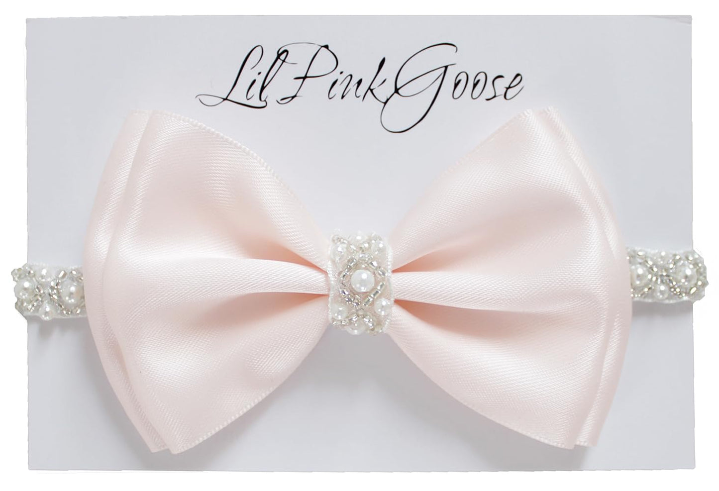 0-12 Newborn Baby Baptism Pearl Headband With Bow In White Christening Headband With Satin Bow, Pearl Rhinestone Band (Light Pin