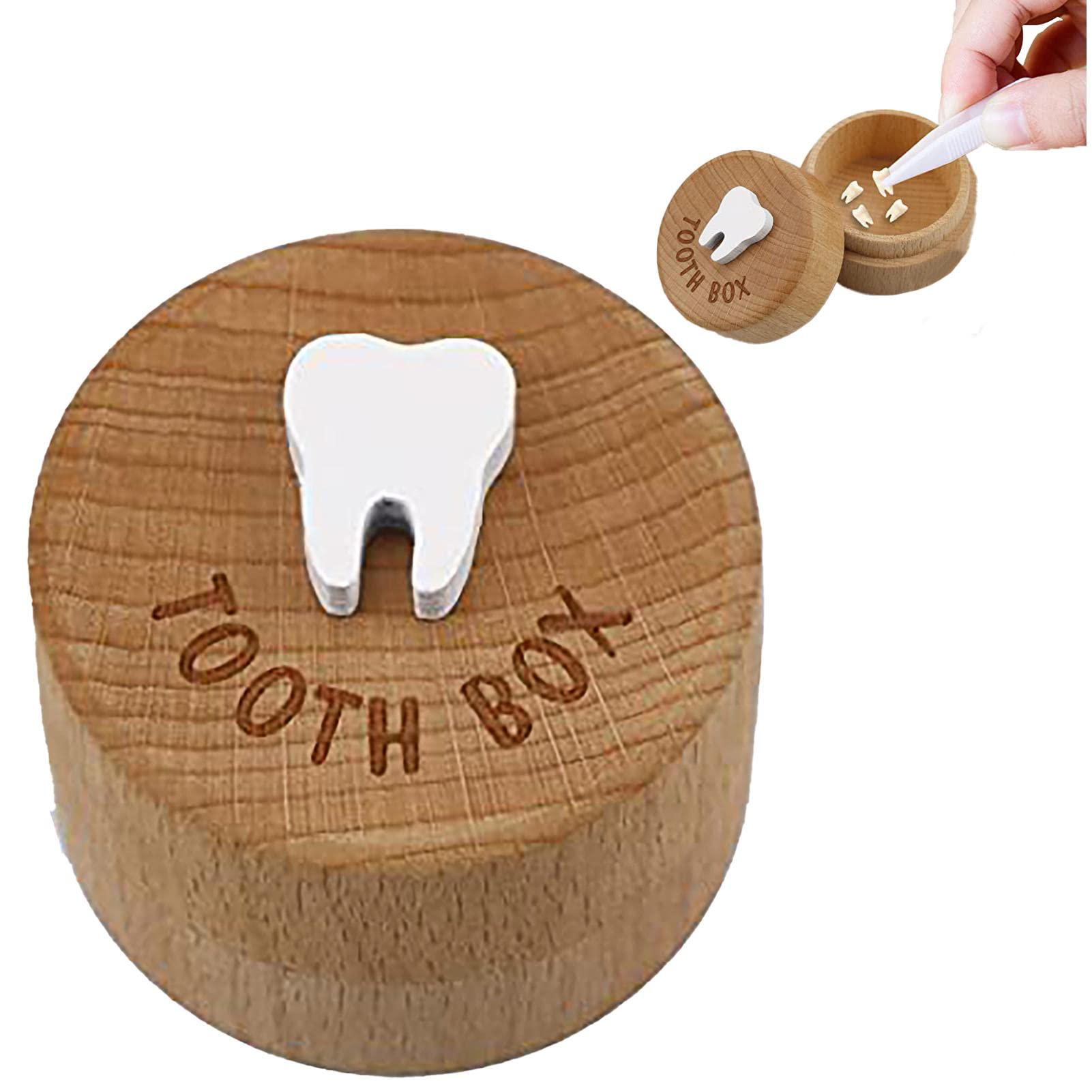Quixleen Wooden Tooth Fairy Box Cute 3D Carved Dropped Tooth Keepsake Storage Box,Tooth Boxes for Lost Teeth,Tooth Fairy Gifts f