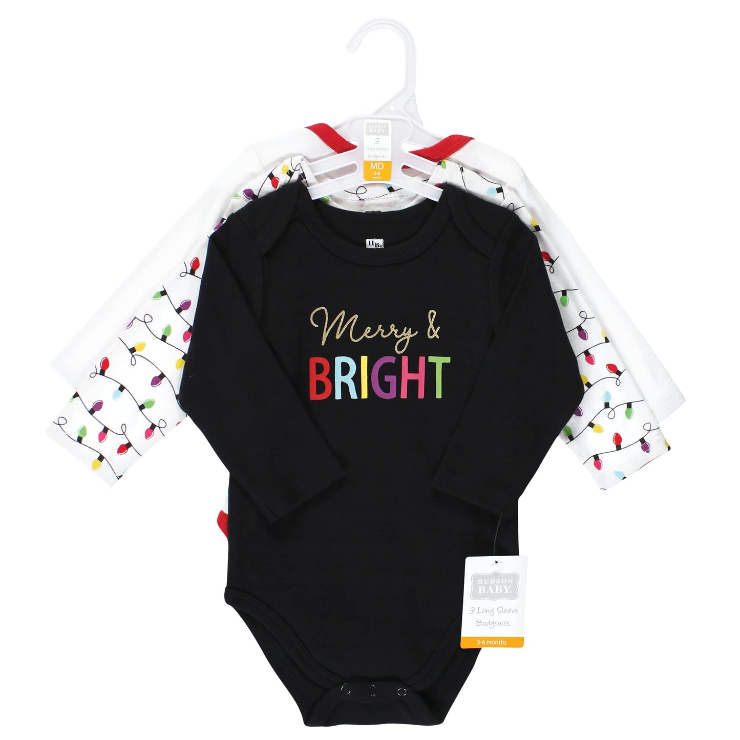 Hudson Baby Unisex Baby Cotton Long-Sleeve Bodysuits, Merry And Bright, 6-9 Months
