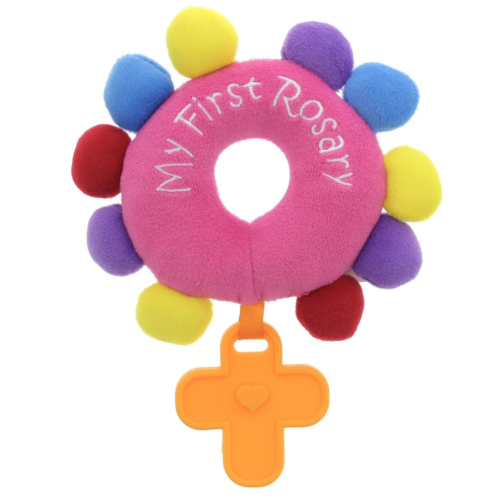 Baby Rosary My First Rosary, Plush Rattle Bright Pink