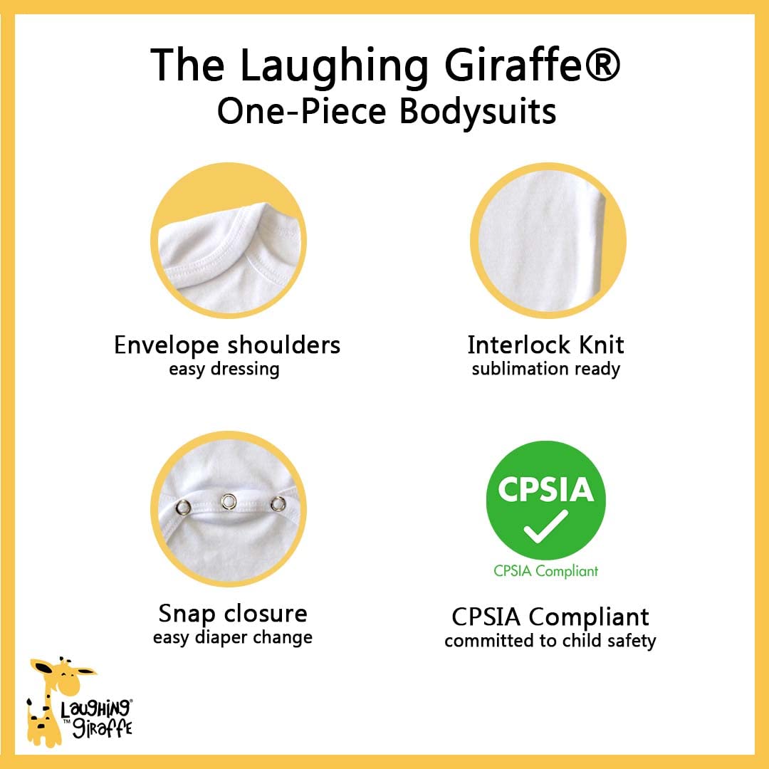Laughing Giraffe Baby Short Sleeve One Piece Bodysuit 100% Polyester Sublimation Blank White (18-24 Months)