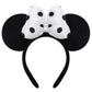 ODOCARE Handmade Mouse Ears Headband for Women and Girls, Polka Dot Bow Minnie Ears Costume Accessories(Black-White Dots)