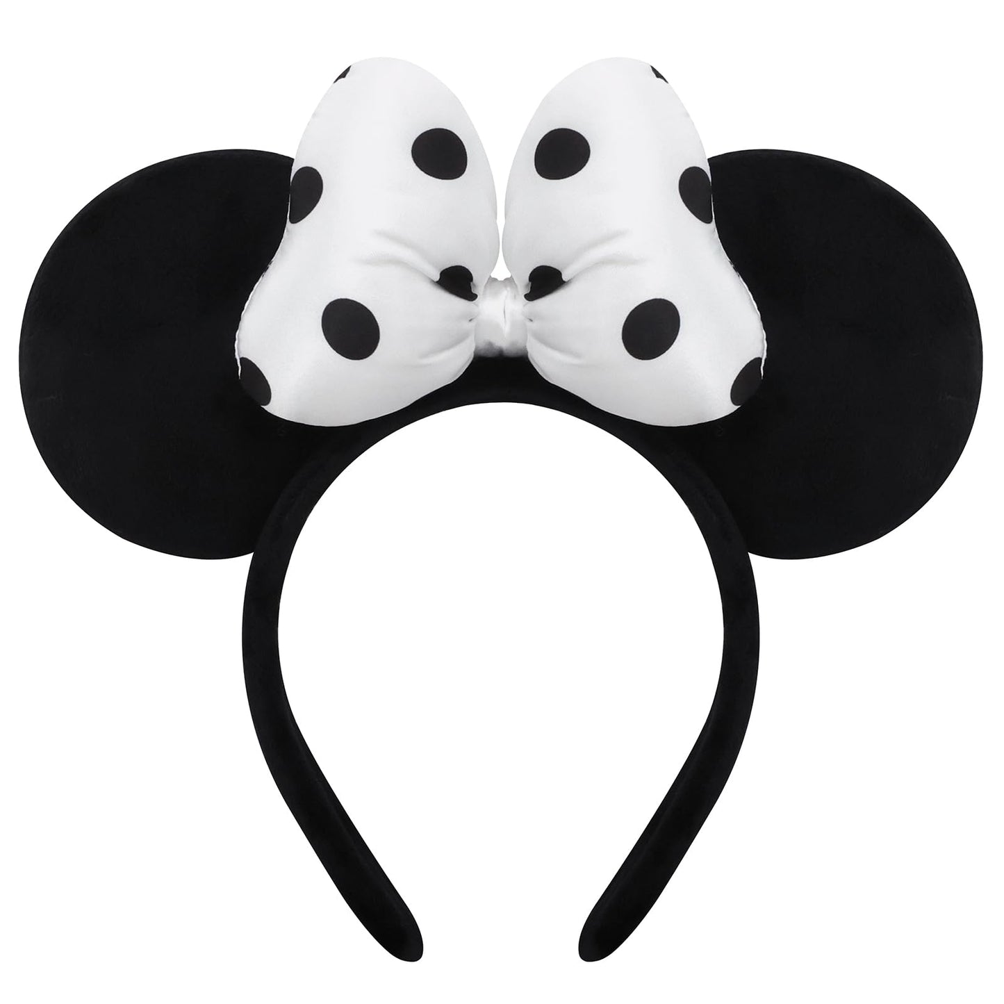 ODOCARE Handmade Mouse Ears Headband for Women and Girls, Polka Dot Bow Minnie Ears Costume Accessories(Black-White Dots)