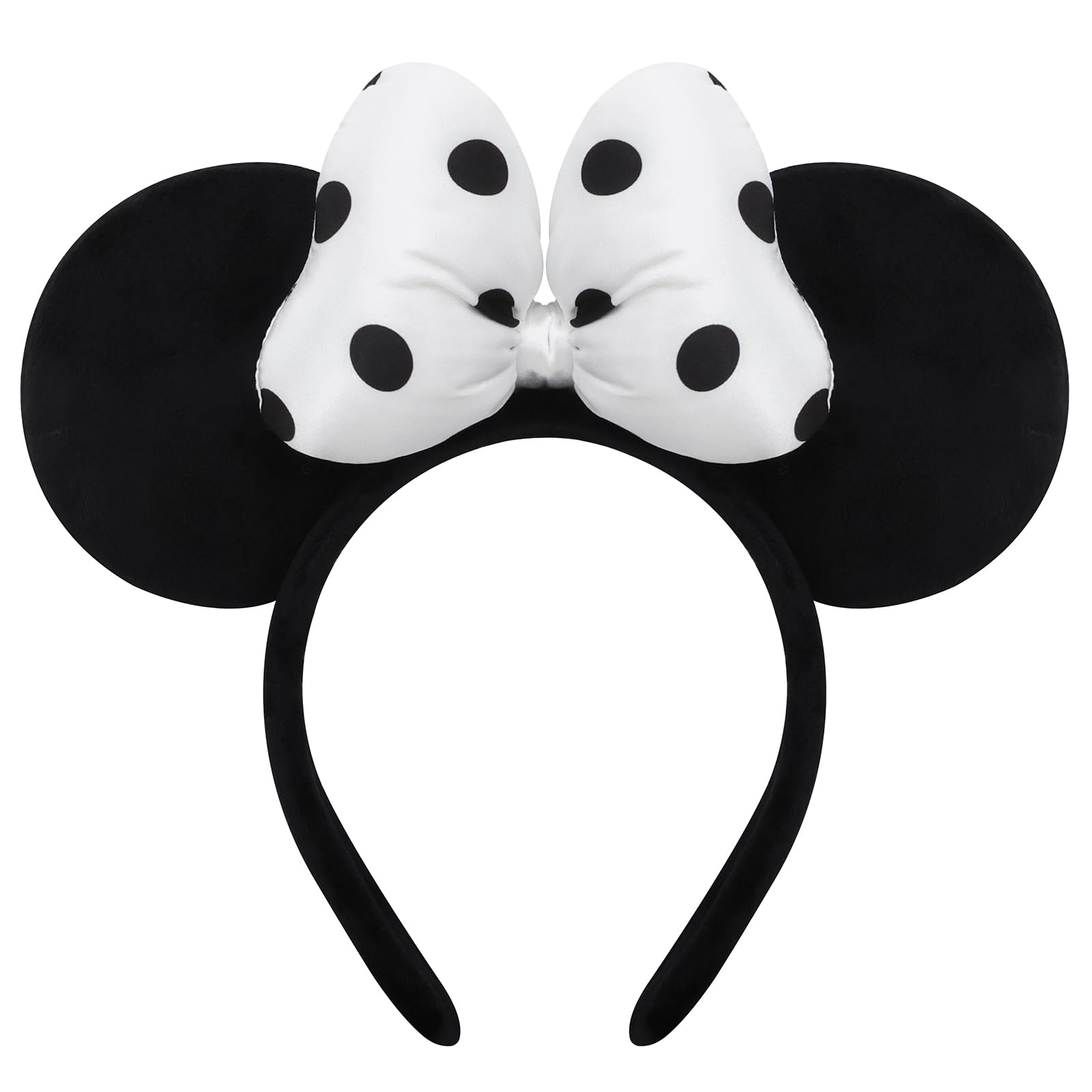 ODOCARE Handmade Mouse Ears Headband for Women and Girls, Polka Dot Bow Minnie Ears Costume Accessories(Black-White Dots)