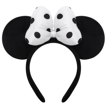 ODOCARE Handmade Mouse Ears Headband for Women and Girls, Polka Dot Bow Minnie Ears Costume Accessories(Black-White Dots)