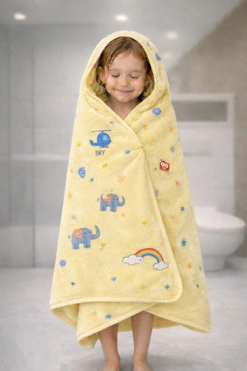 Hi mom Kids Hooded Bath Towel for Babies and Toddlers, Breathable & Highly Absorbent | Gentle and Soft | (Yellow, 60 * 120)