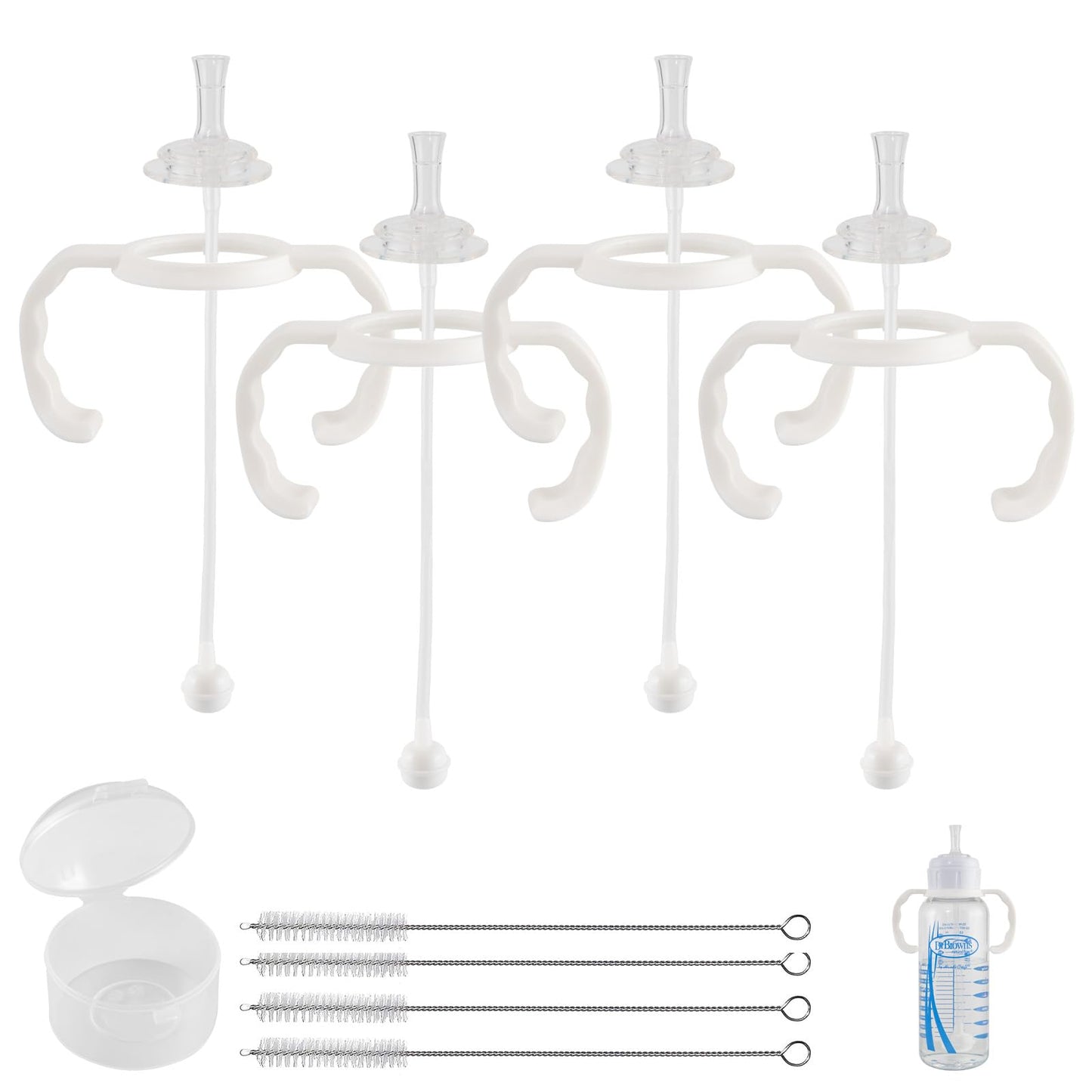 Straw Cup Conversion Kit For Dr Browns Narrow And Narrow Glass Baby Bottles, Spill-Proof Transition Kit With Silicone Straw Nipp
