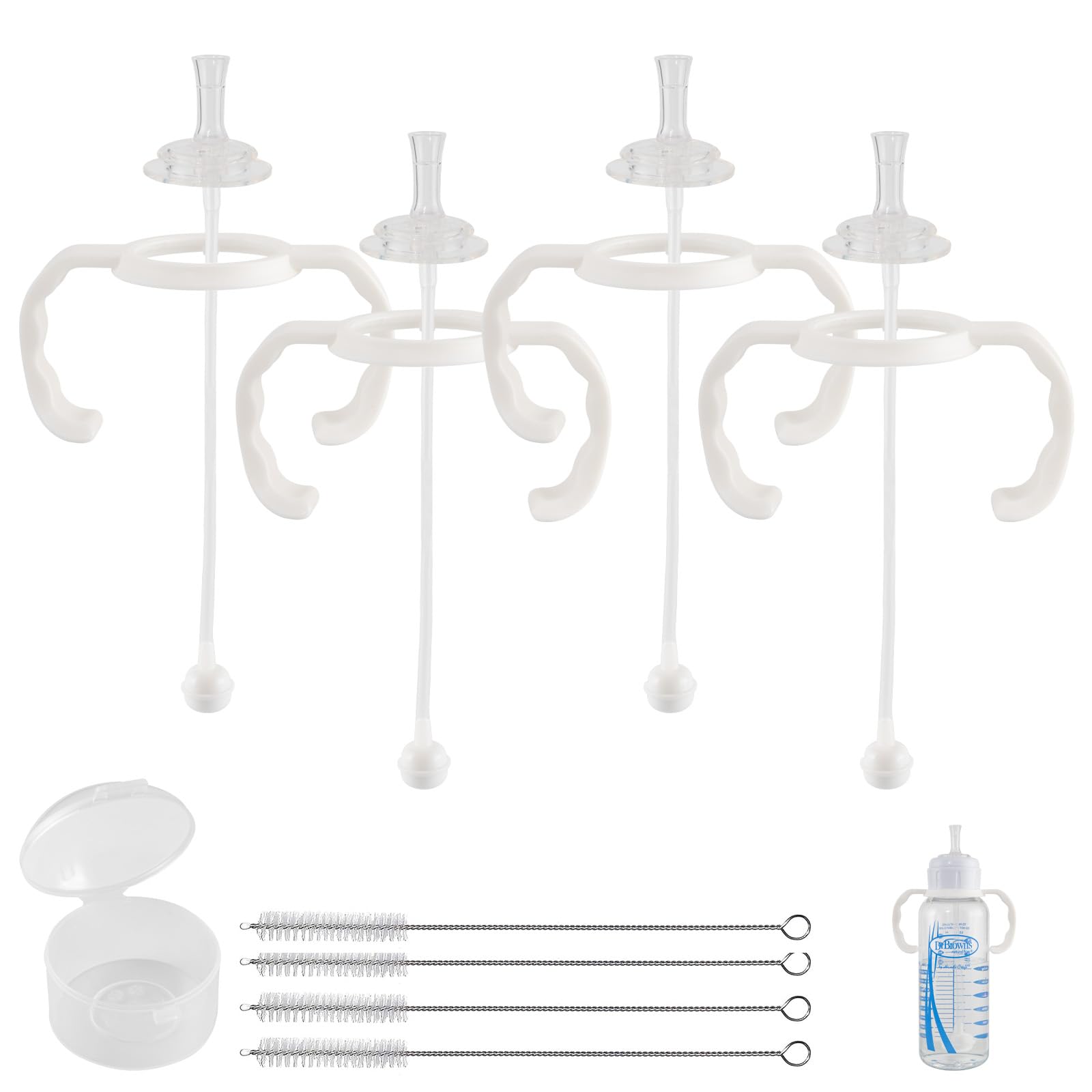 Straw Cup Conversion Kit For Dr Browns Narrow And Narrow Glass Baby Bottles, Spill-Proof Transition Kit With Silicone Straw Nipp