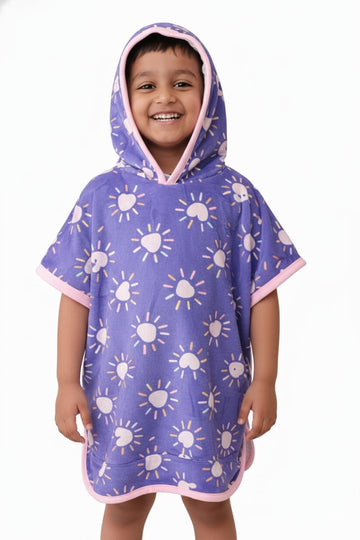 Filly and Colt Kids Double Layer Hooded Poncho | Unisex Pullover Towel Dress | Inner 100% Cotton Jacquard, Outer Velour Fabric |