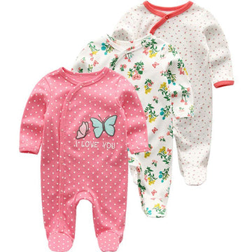 Newborn Baby Boy Girl Cotton Bodysuit Long Sleeve Jumpsuit 3-Pack Outfits Clothes