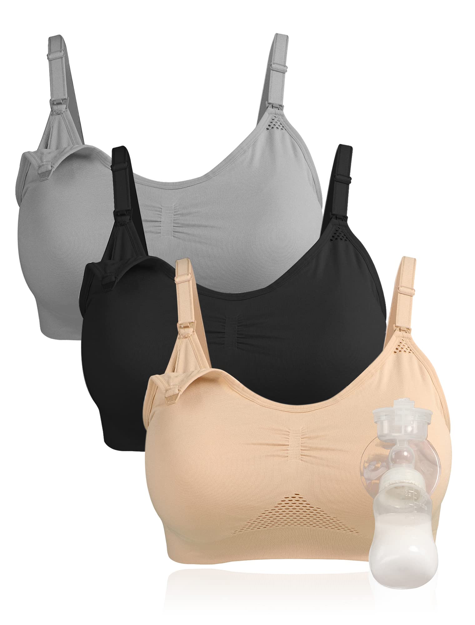 4How Pumping Bra Hands Free Maternity Bra For Breastfeeding Pump And Nurse Bra In One Comfort Smooth,Great Support,Wireless Bral