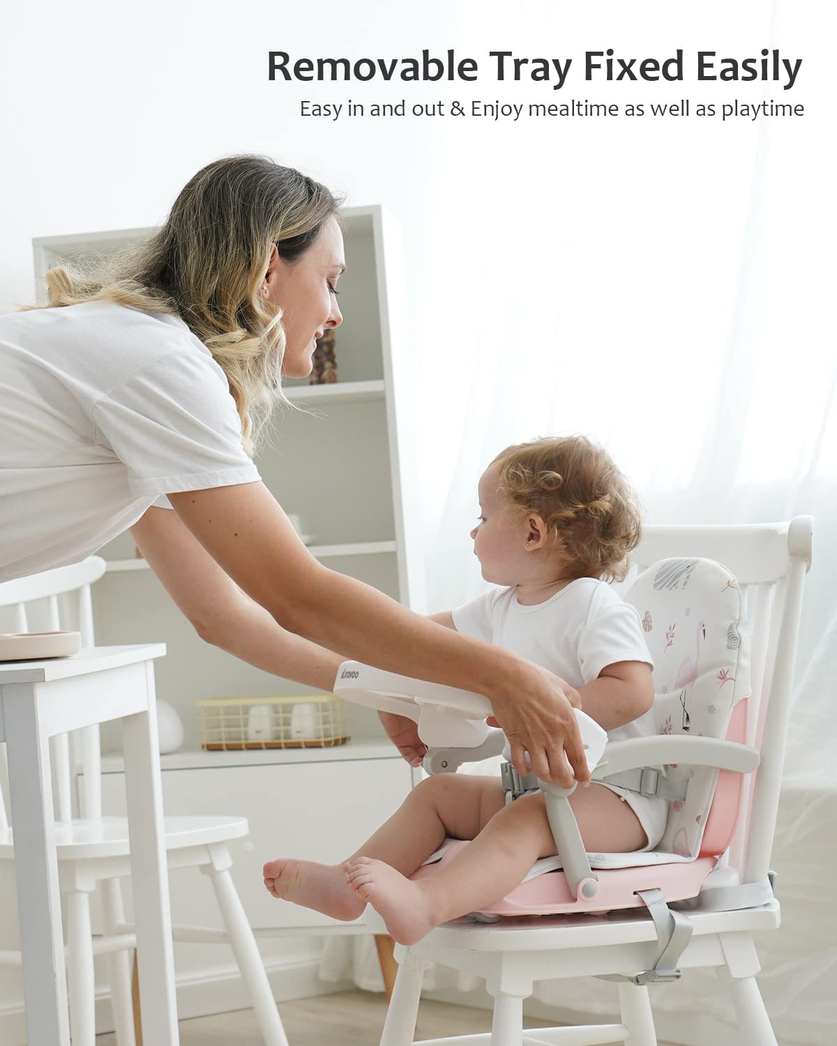 Ubravoo Baby Booster Seat For Dining Table With Removable Tray & Cushion, 3In1 Portable Toddler Booster Seat, 4 Height Adjustabl