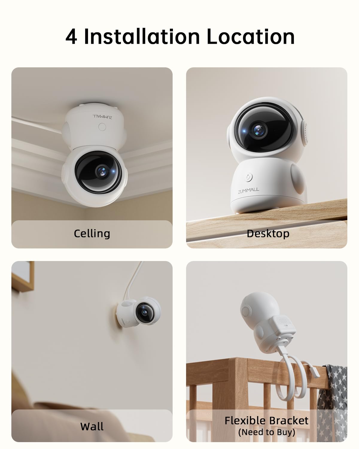 Zumimall Security Camera Indoor, 5G/2.4G Wifi Baby Monitor With Camera And Audio, 2K Wired Pet Cameras For Home Security, One-Cl
