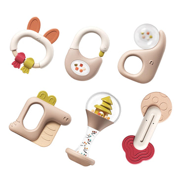 6 Pieces - Teething Toys for 0-6 Months, Rattle Newborn Toys With Bells, Grab Shaker, Teethers 0-3-6-12 Months, Baby Rattles 0-3