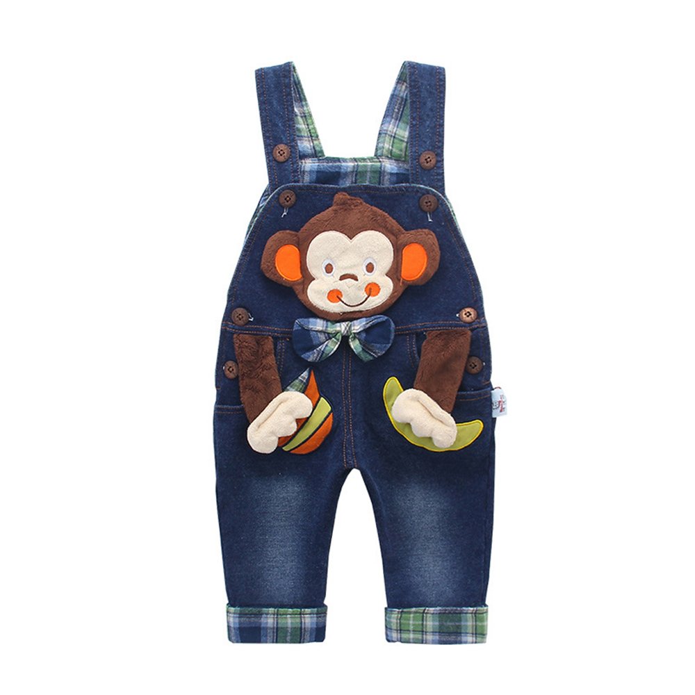 Kidscool Space Baby Boy Girl Jean Overalls,Toddler Denim 3D Monkey Dungarees Pants,Blue,3-6 Months