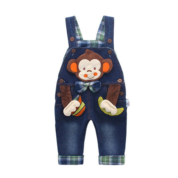 Kidscool Space Baby Boy Girl Jean Overalls,Toddler Denim 3D Monkey Dungarees Pants,Blue,3-6 Months