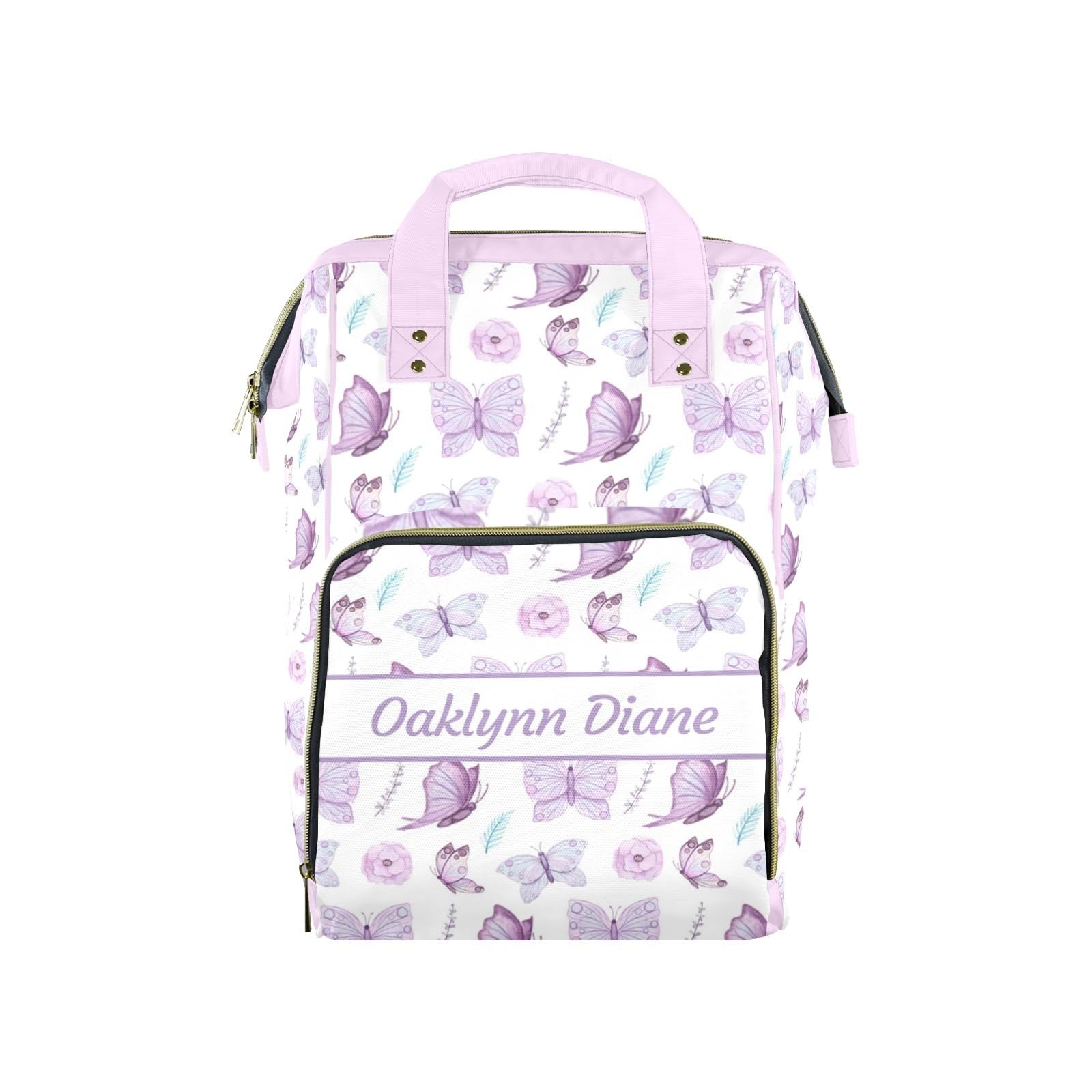 Noverbibi Custom Diaper Bag for Baby Girl Customized Butterfly Purple Baby Bag Personalized Nursing Bags with Name Custom Name M
