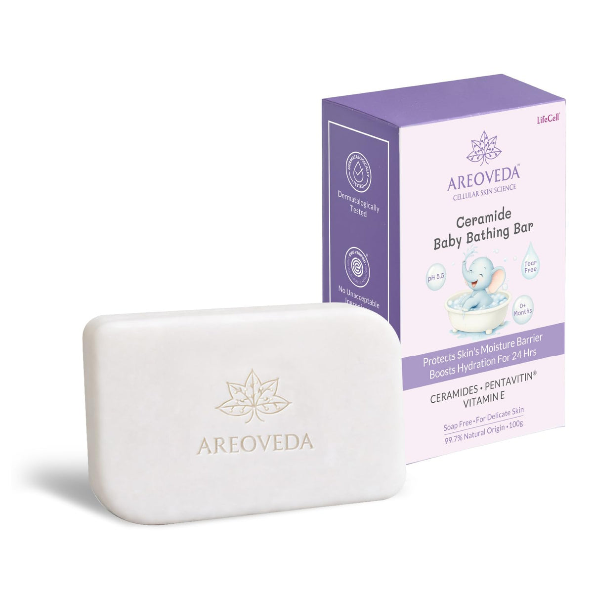 Areoveda Ceramide Baby Bathing Bar (100 Gm) | 24Hrs Hydration | Fights Germs | Lab Tested, Ewg Verified, Cellularly Proven
