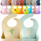 YMCF Products 2-Pack Waterproof Silicone Baby Bib Lightweight Comfortable Easy-Wipe Clean (Purple/Light Pink, Large)