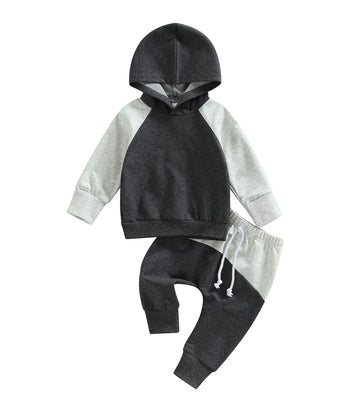 Baby Boy Clothes 3 6 9 12 18 24M 3T Pants Set Hooded Patchwork Hoodie Striped Sweatpants Fall Winter Outfit (Gray&Black, 2-3 Yea