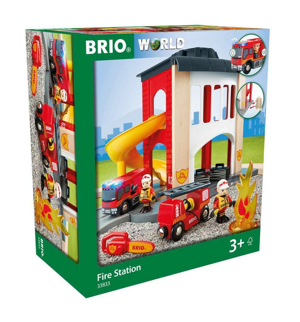 BRIO 33833 World Central Fire Station - Interactive Toy Set with Fire Truck and Accessories | Light and Sound Features | Compati