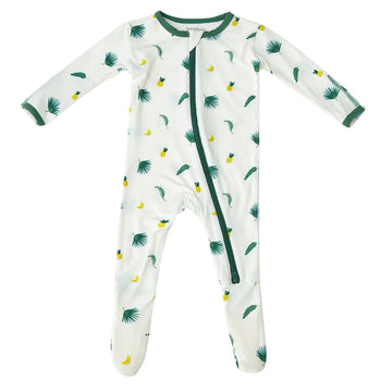 Tropical Palms Footie For Baby - 95% Viscose From Bamboo, 5% Spandex - Soft Newborn Sleepwear, Baby Pajamas, Unisex Baby Clothes